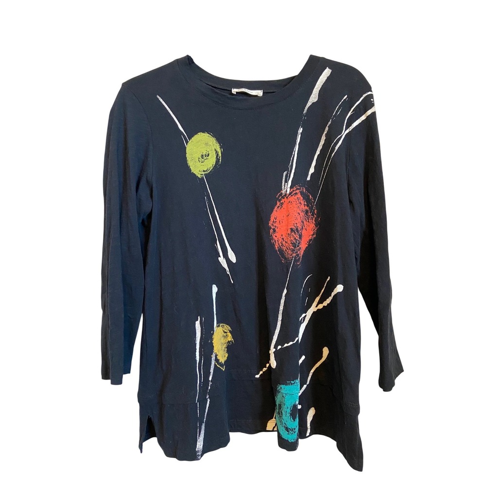 Jess & Jane Womens Black Abstract Art Cotton Long Sleeve Tunic Top‎ Medium